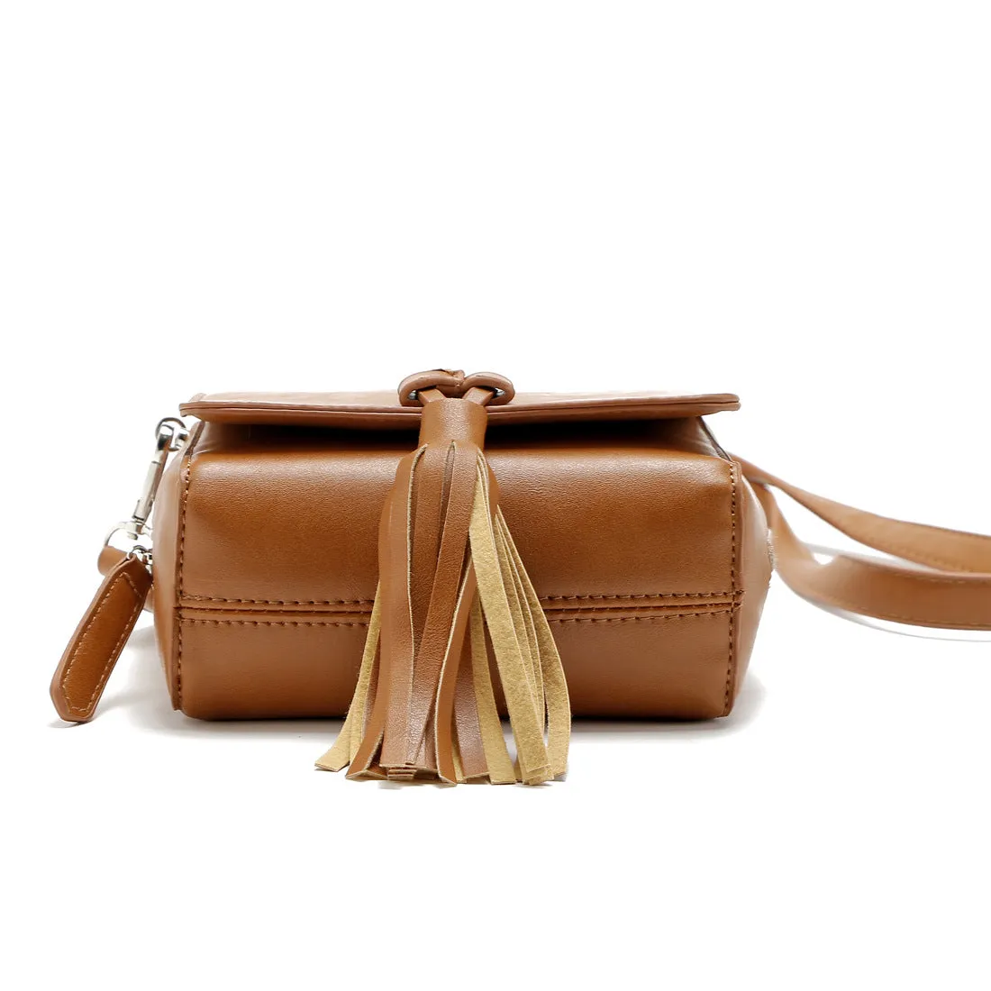 Sohiwoo Solid Color Crossbody Flap Bag Tassel Decor Handbags Fashion Versatile Shoulder Bag
