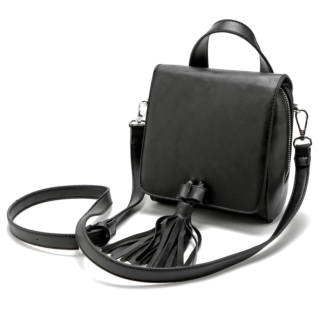 Sohiwoo Solid Color Crossbody Flap Bag Tassel Decor Handbags Fashion Versatile Shoulder Bag