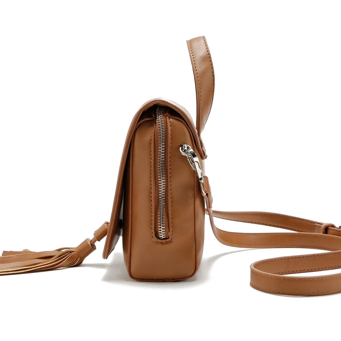 Sohiwoo Solid Color Crossbody Flap Bag Tassel Decor Handbags Fashion Versatile Shoulder Bag
