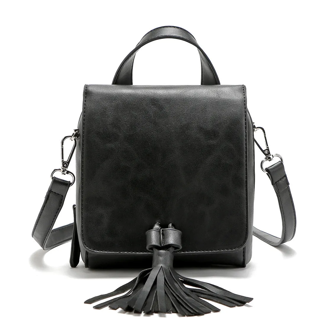 Sohiwoo Solid Color Crossbody Flap Bag Tassel Decor Handbags Fashion Versatile Shoulder Bag