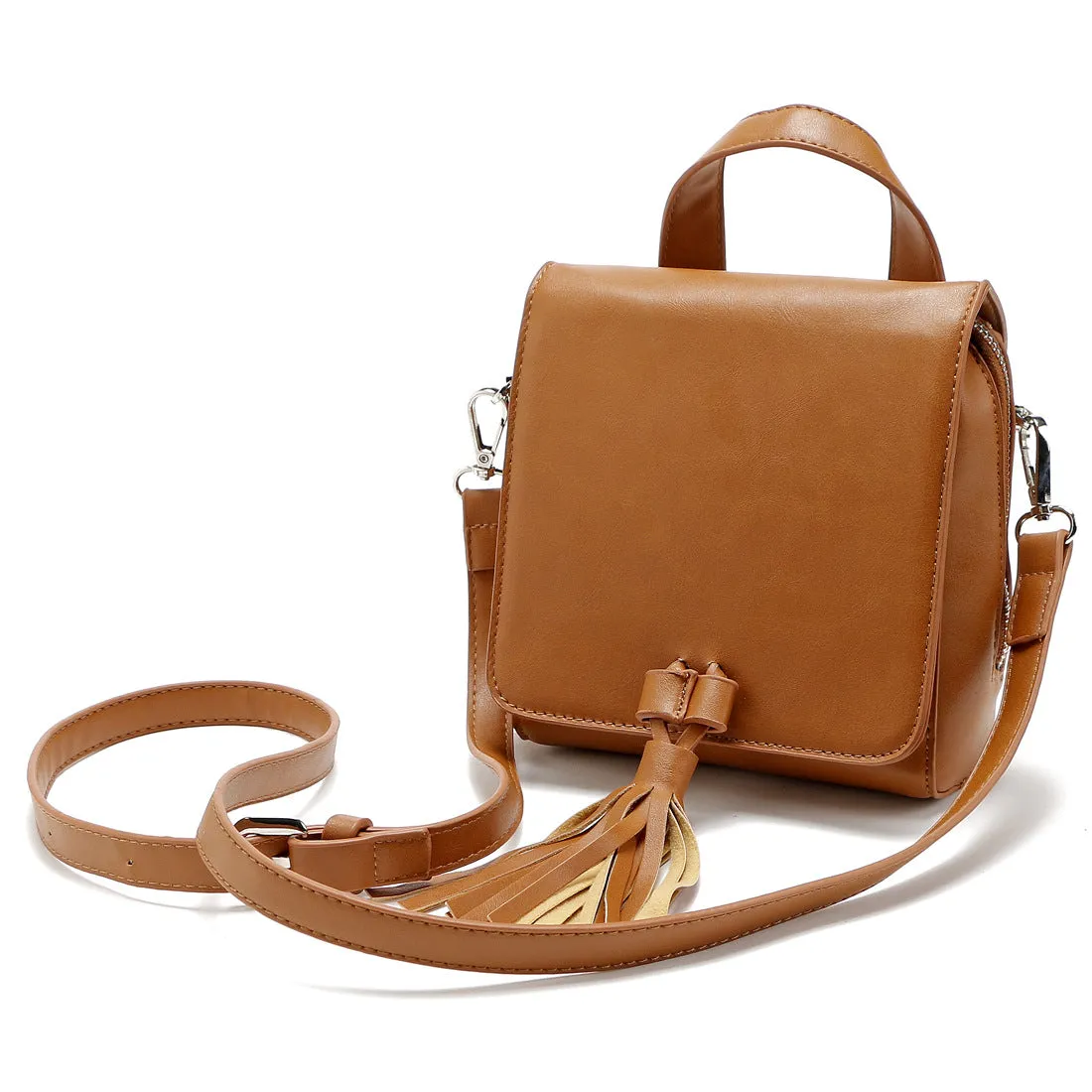 Sohiwoo Solid Color Crossbody Flap Bag Tassel Decor Handbags Fashion Versatile Shoulder Bag