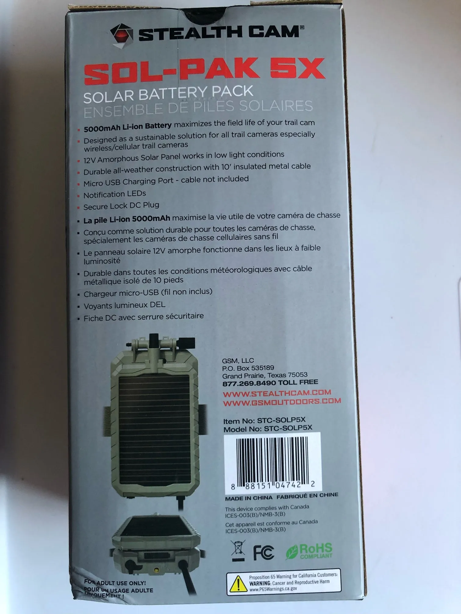 Stealth Cam Solar Battery Pack SOL-PAK 5X