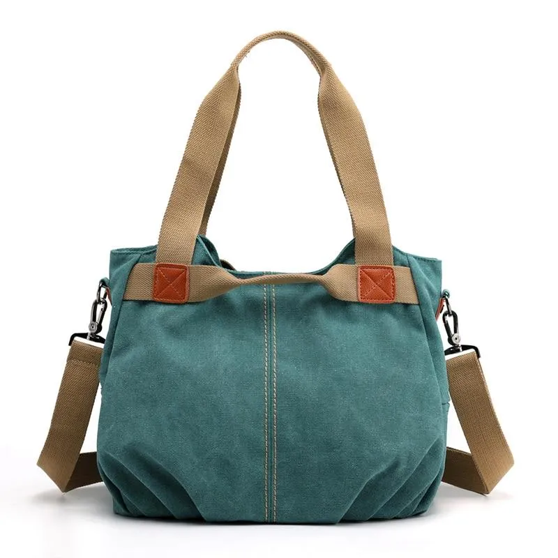 Trendy Casual Ladies' Zippered Canvas Shoulder Bags