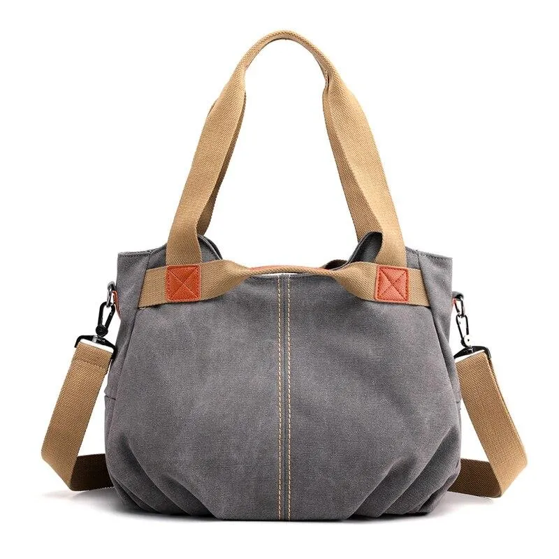 Trendy Casual Ladies' Zippered Canvas Shoulder Bags