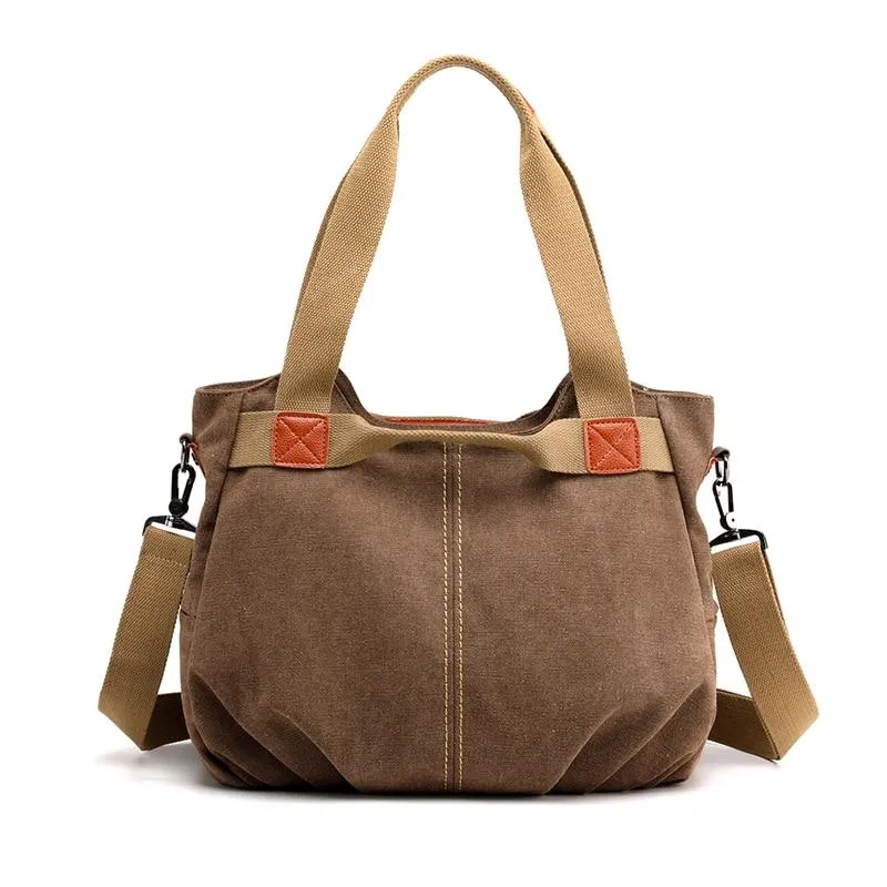 Trendy Casual Ladies' Zippered Canvas Shoulder Bags