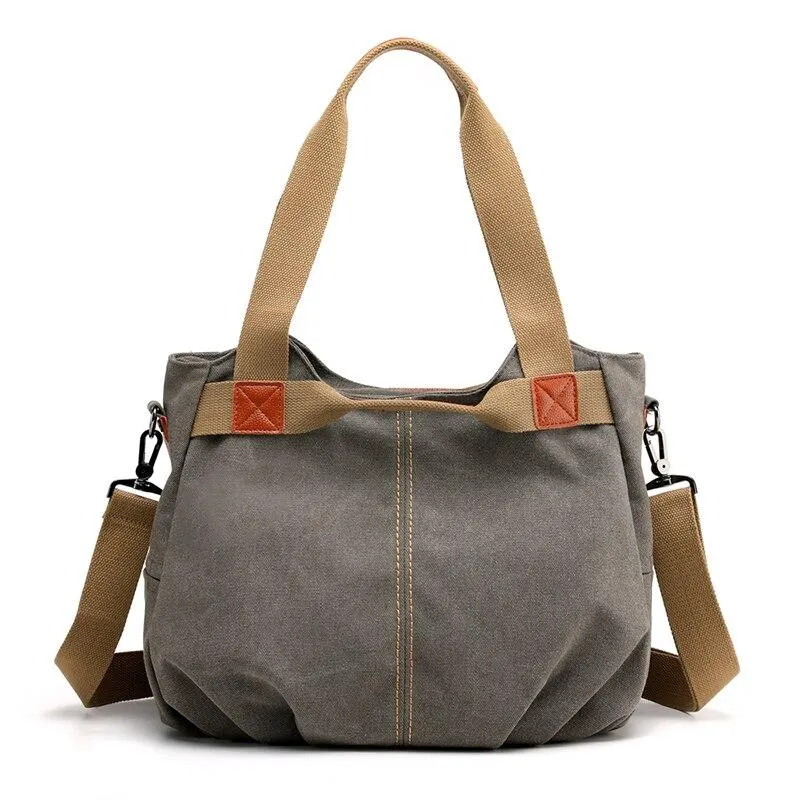 Trendy Casual Ladies' Zippered Canvas Shoulder Bags