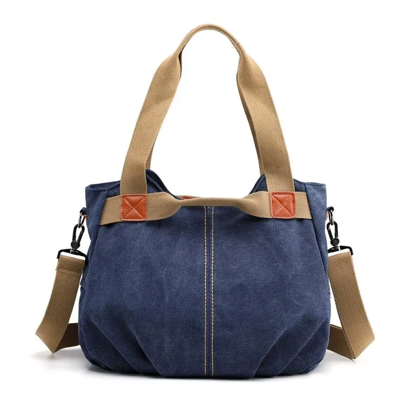 Trendy Casual Ladies' Zippered Canvas Shoulder Bags
