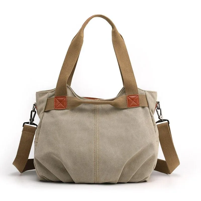 Trendy Casual Ladies' Zippered Canvas Shoulder Bags