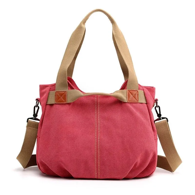 Trendy Casual Ladies' Zippered Canvas Shoulder Bags