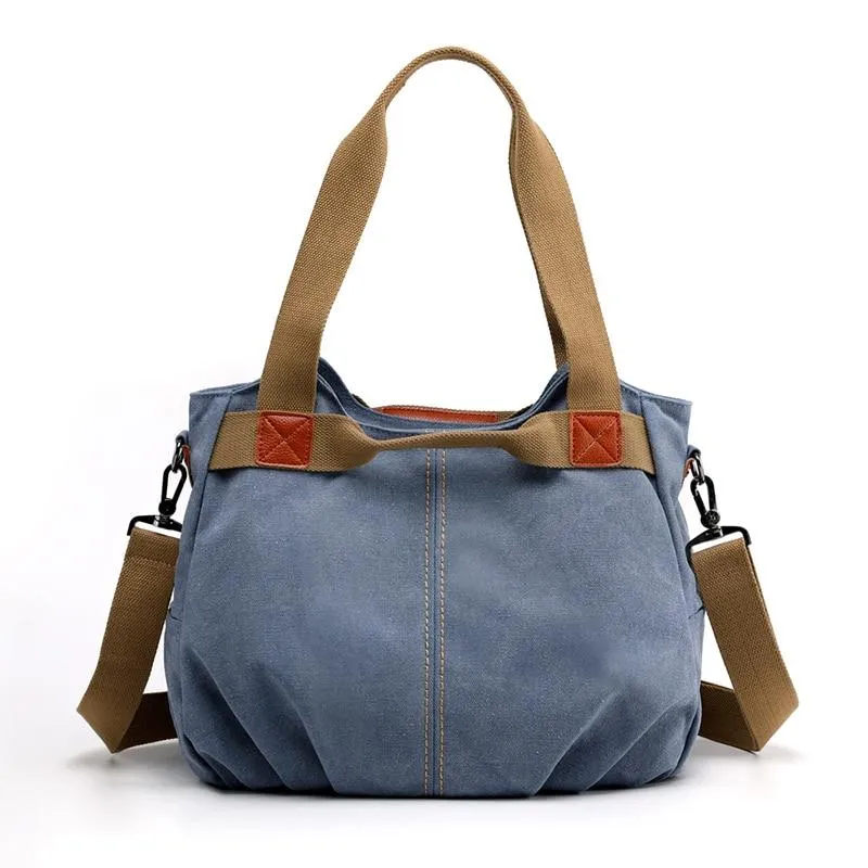 Trendy Casual Ladies' Zippered Canvas Shoulder Bags