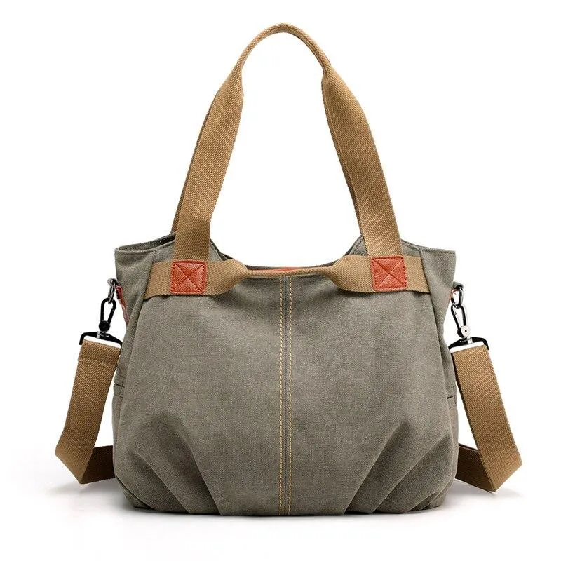 Trendy Casual Ladies' Zippered Canvas Shoulder Bags