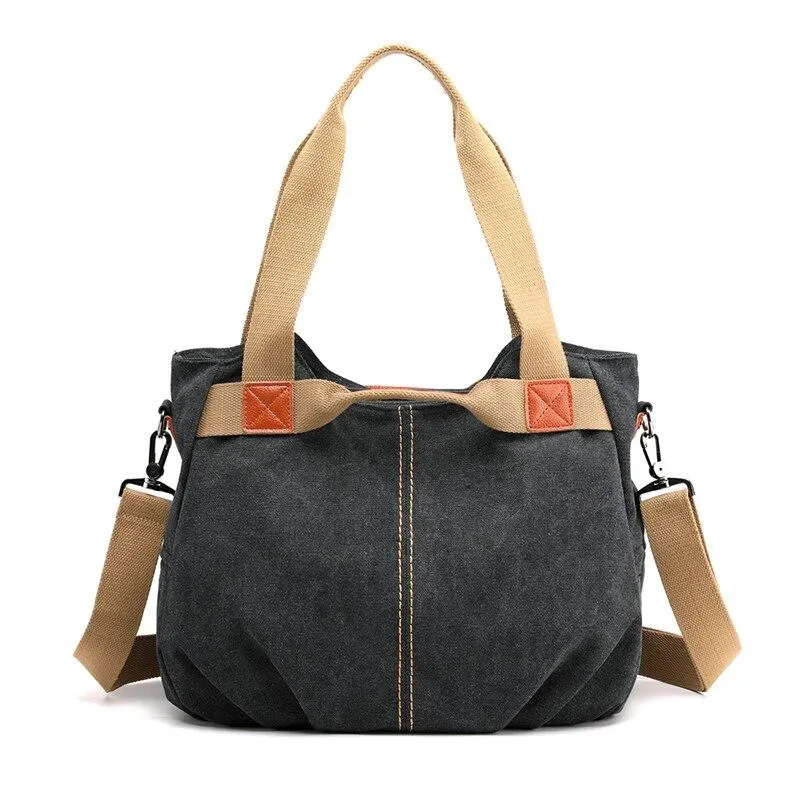 Trendy Casual Ladies' Zippered Canvas Shoulder Bags