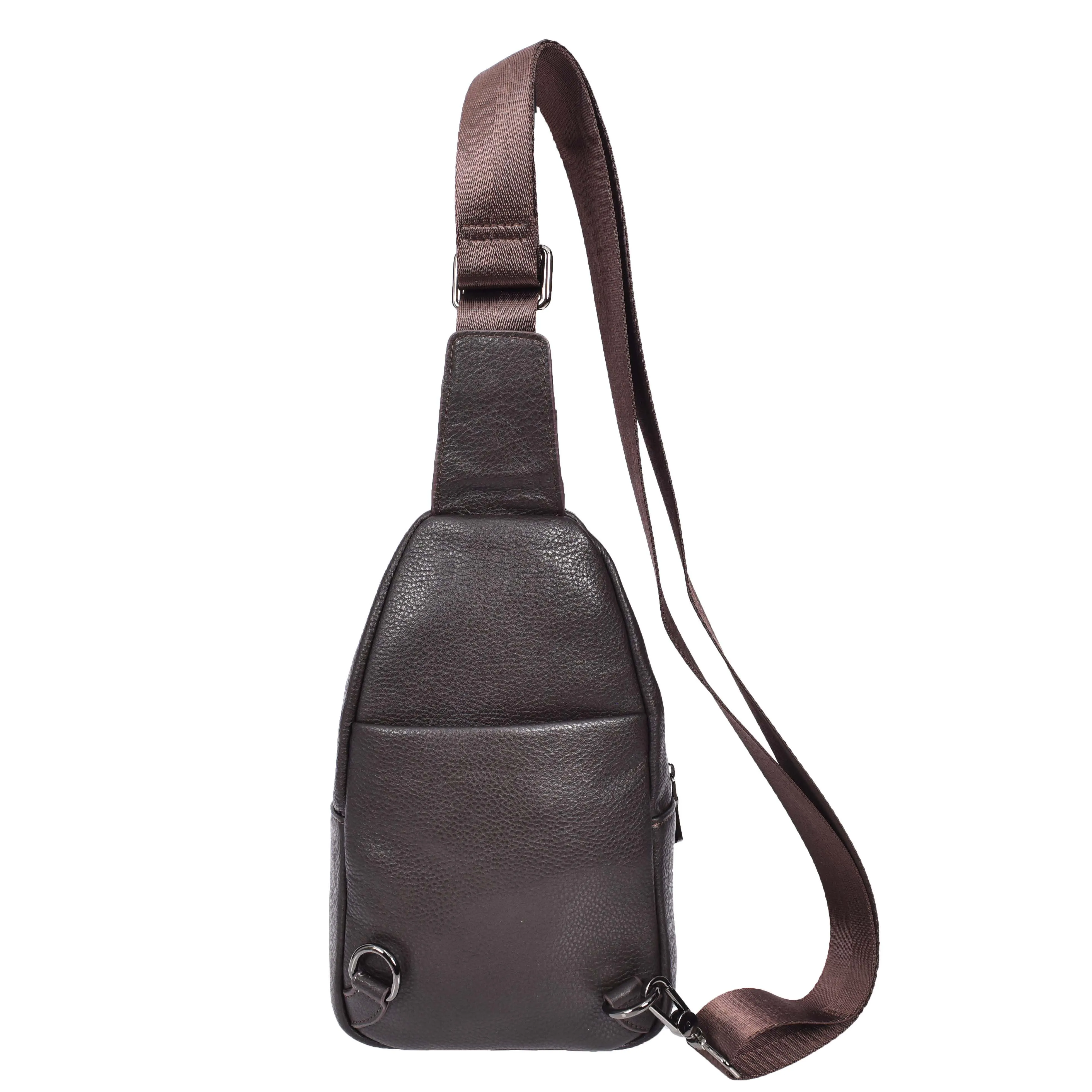 Trendy Leather Chest Pack For Men Casual Cross Body Travel Organiser Bag A095 Brown