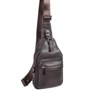 Trendy Leather Chest Pack For Men Casual Cross Body Travel Organiser Bag A095 Brown