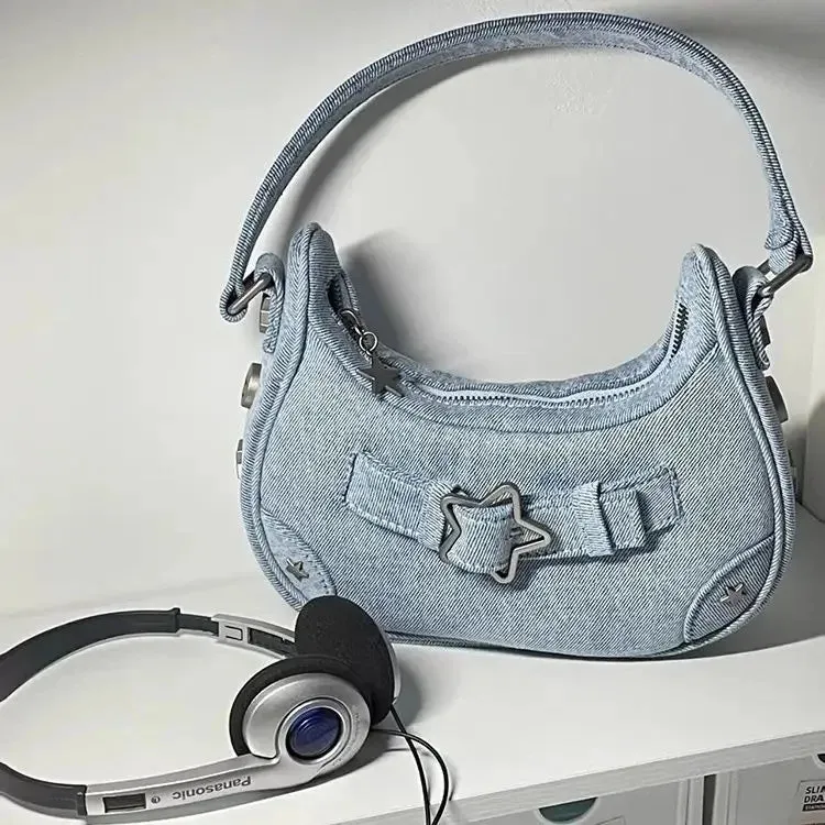 Uniwim Getadme-Vintage Korean Casual Cute White Star Shoulder Underarm Tote Bag Ladies Sling Bags Leather Zip Purses  Handbags Women