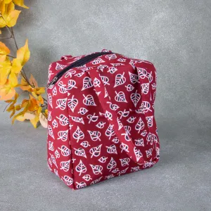 Water Proof Cotton Lunch Bag Maroon Colour with Leaf Design.