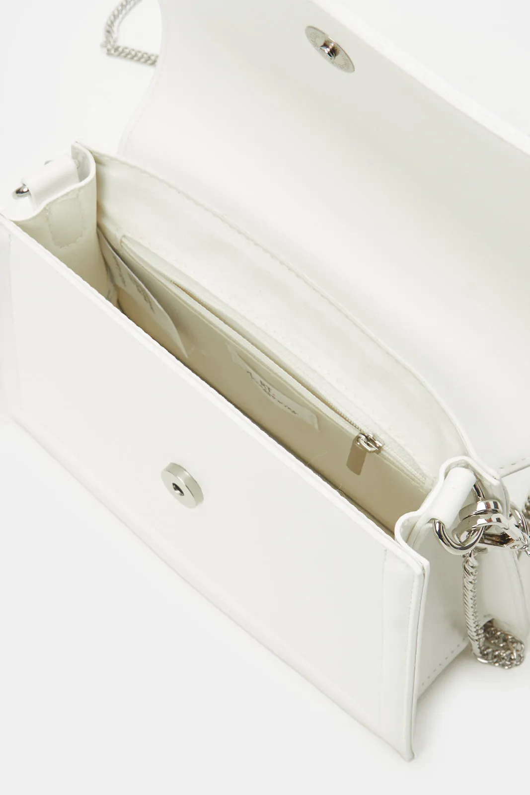 Women White Embellished Clutch Bag