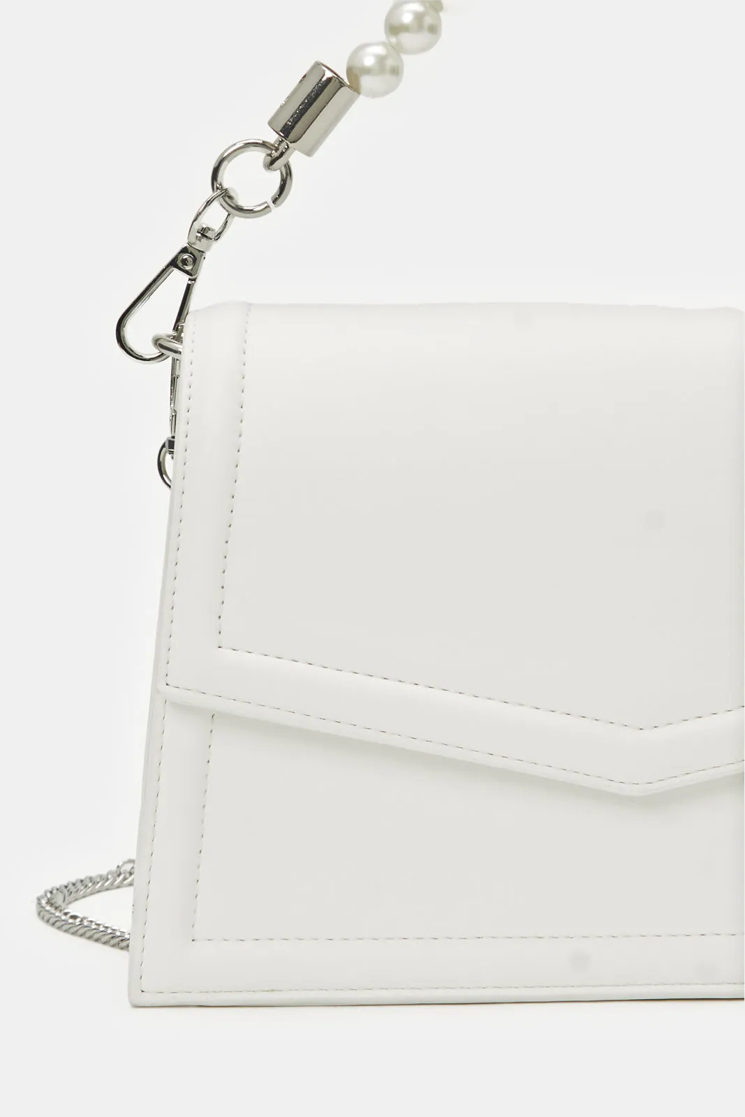 Women White Embellished Clutch Bag