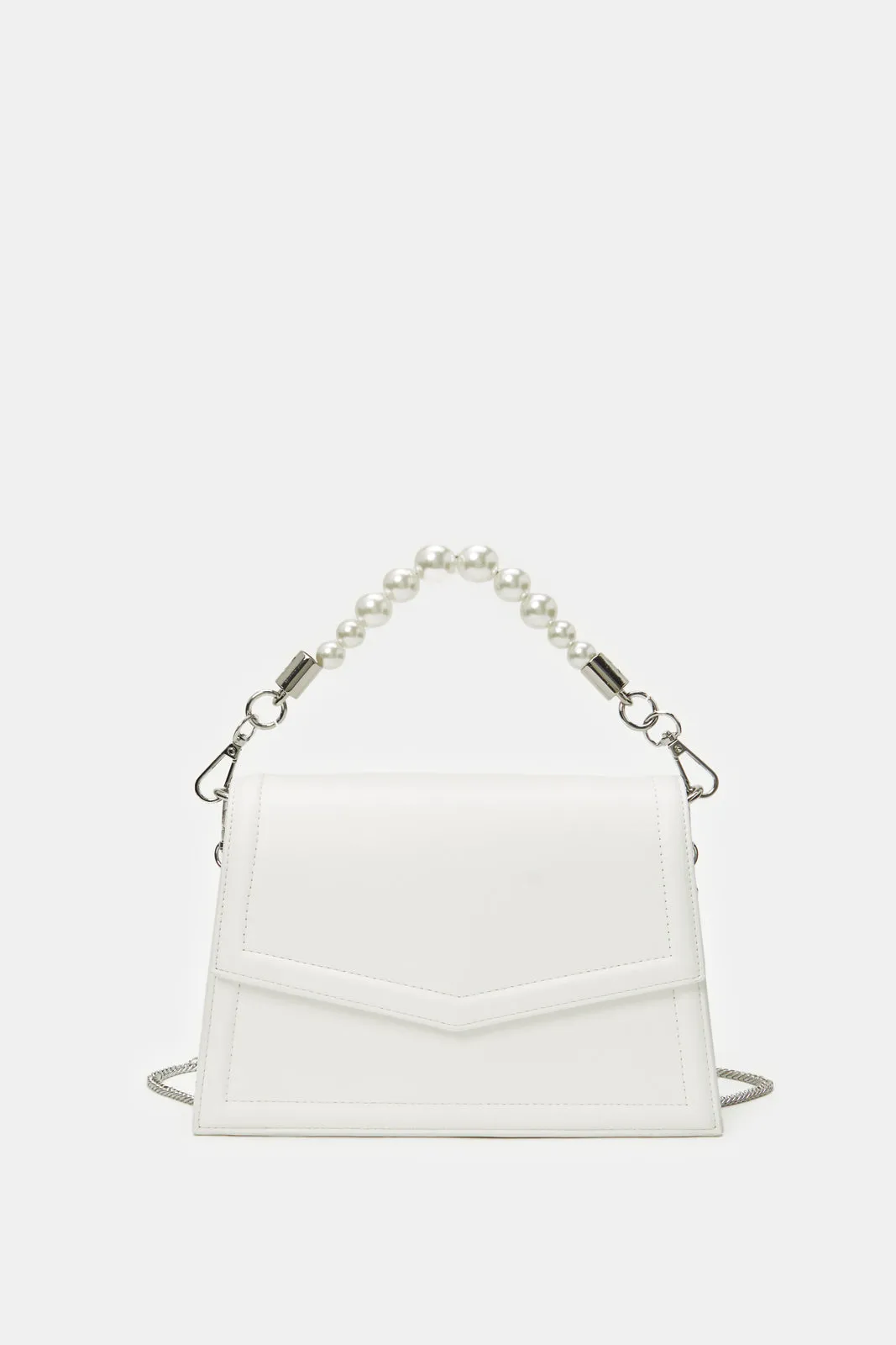Women White Embellished Clutch Bag
