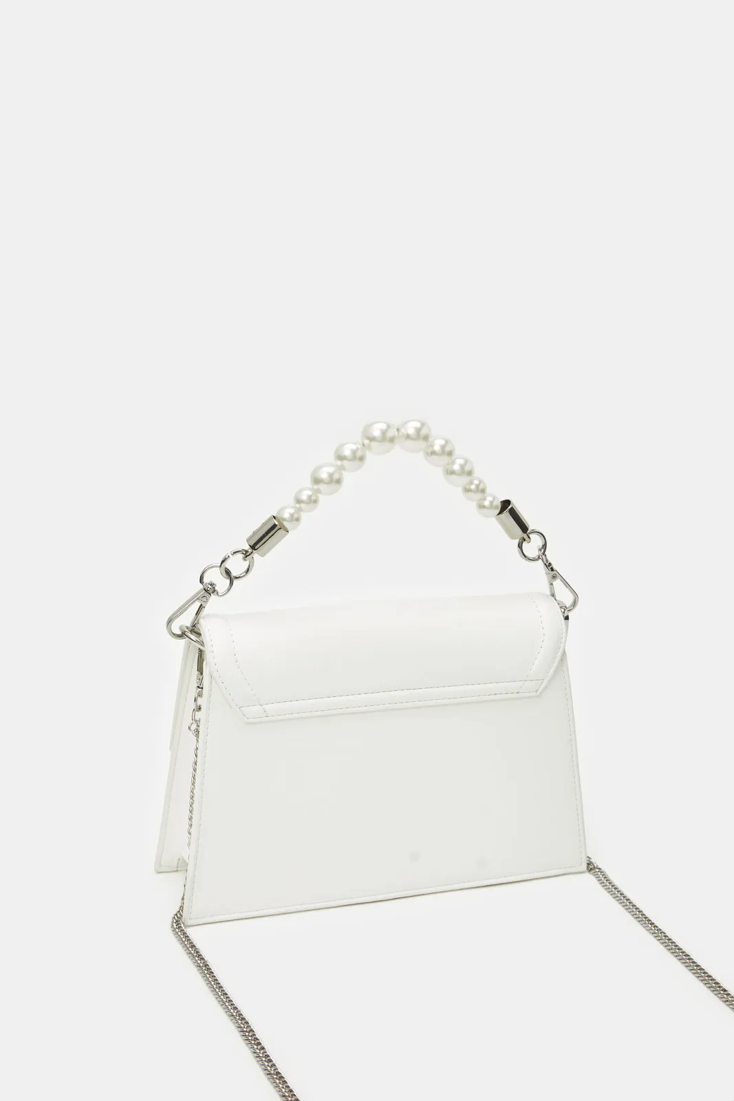 Women White Embellished Clutch Bag