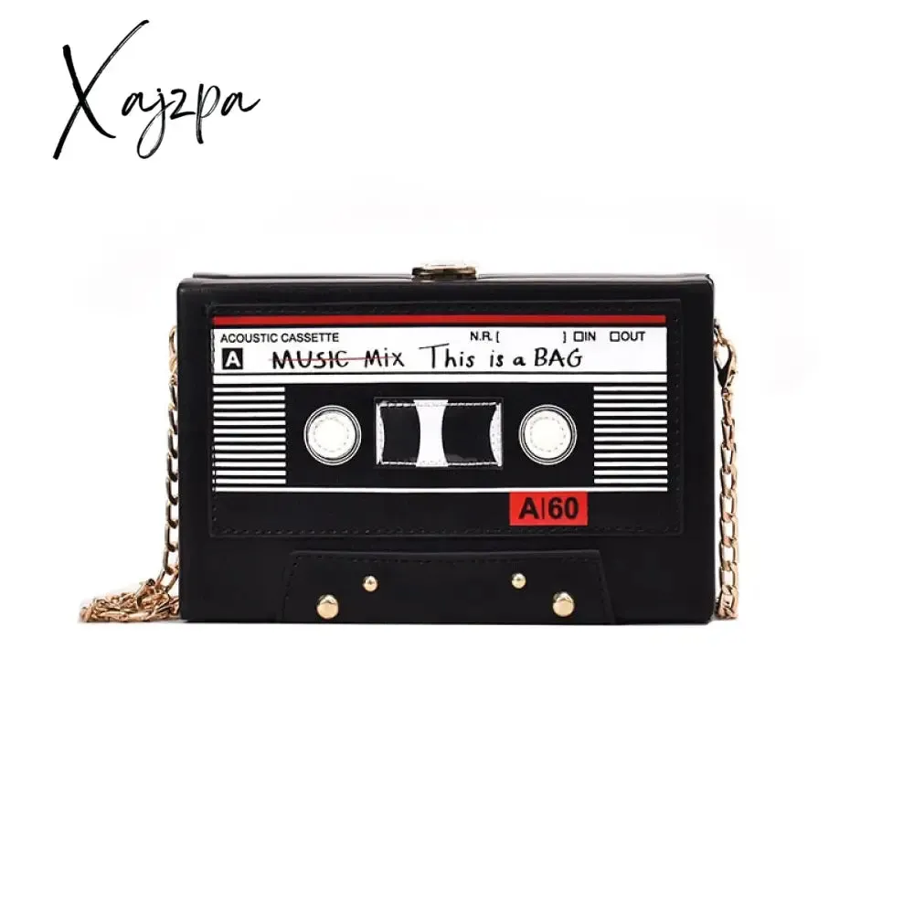 Xajzpa - Women Shoulder Bag New Tape Recorder Women's Bags Cute Funny Cartoon PU Leather Chain Crossbody Bag Female Day Clutches Bag C172