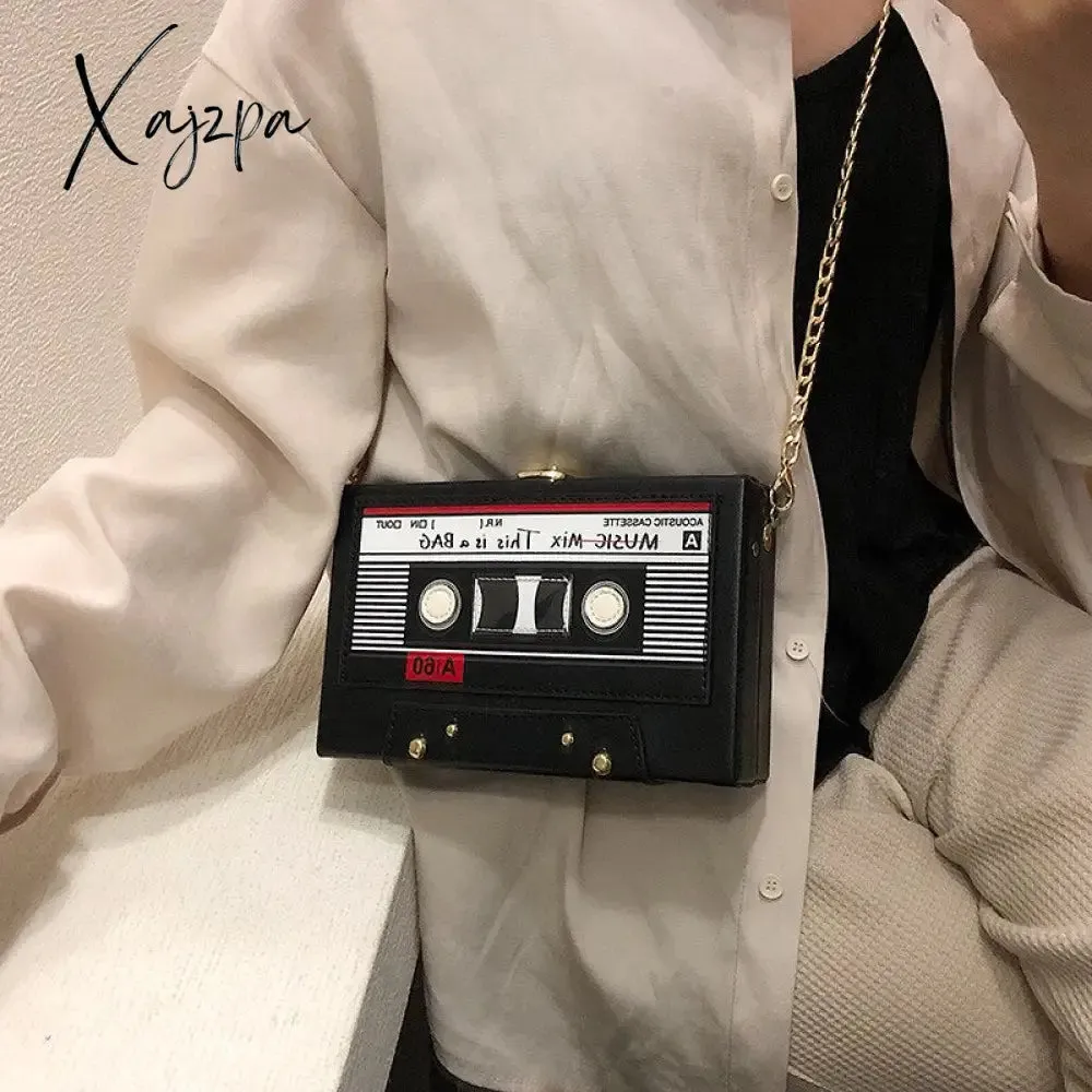 Xajzpa - Women Shoulder Bag New Tape Recorder Women's Bags Cute Funny Cartoon PU Leather Chain Crossbody Bag Female Day Clutches Bag C172