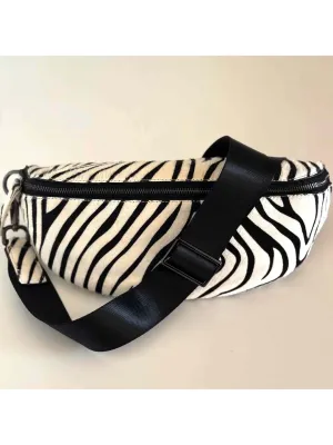 Zebra Print Hair On Hide Leather Crossbody