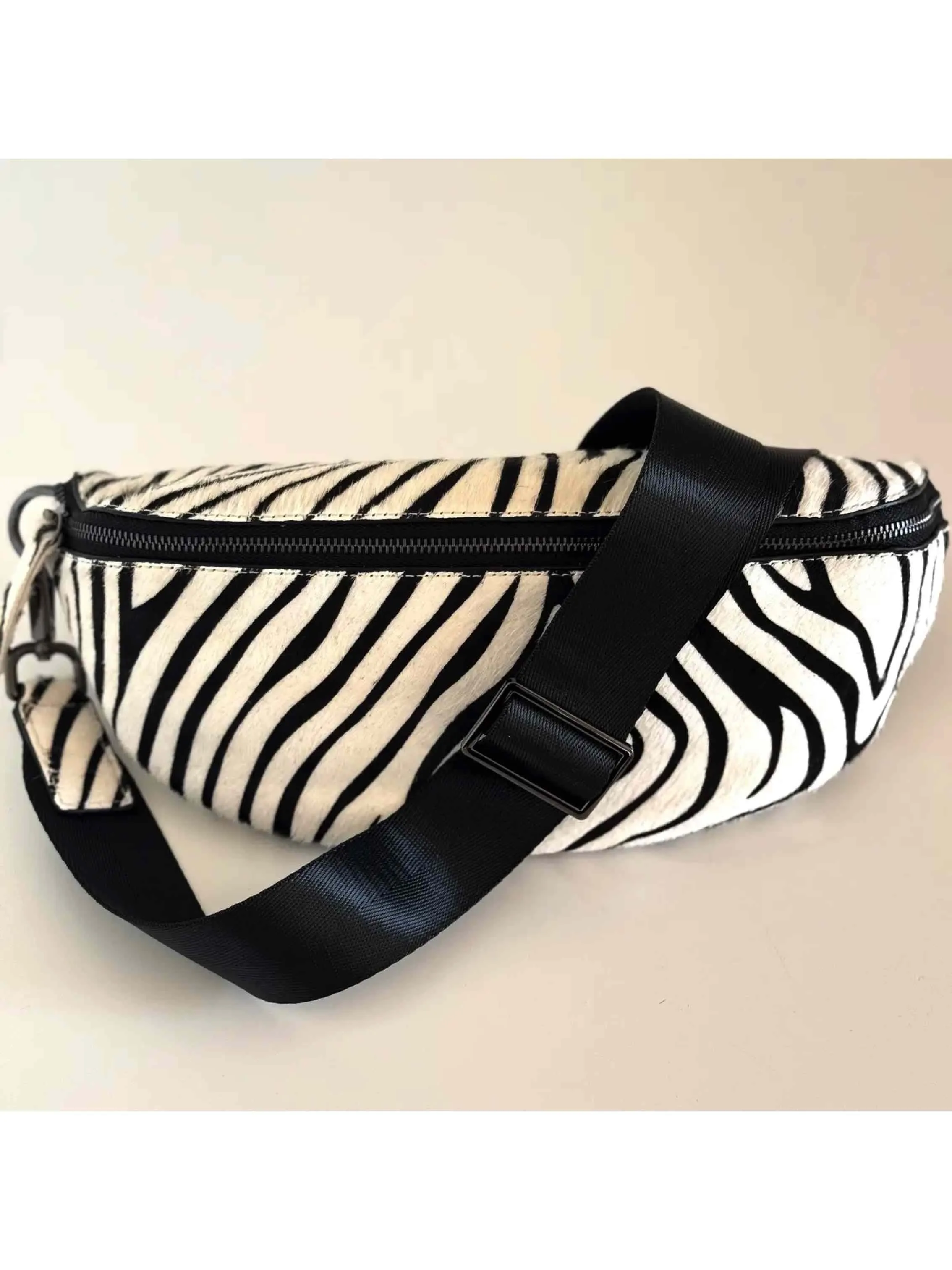 Zebra Print Hair On Hide Leather Crossbody