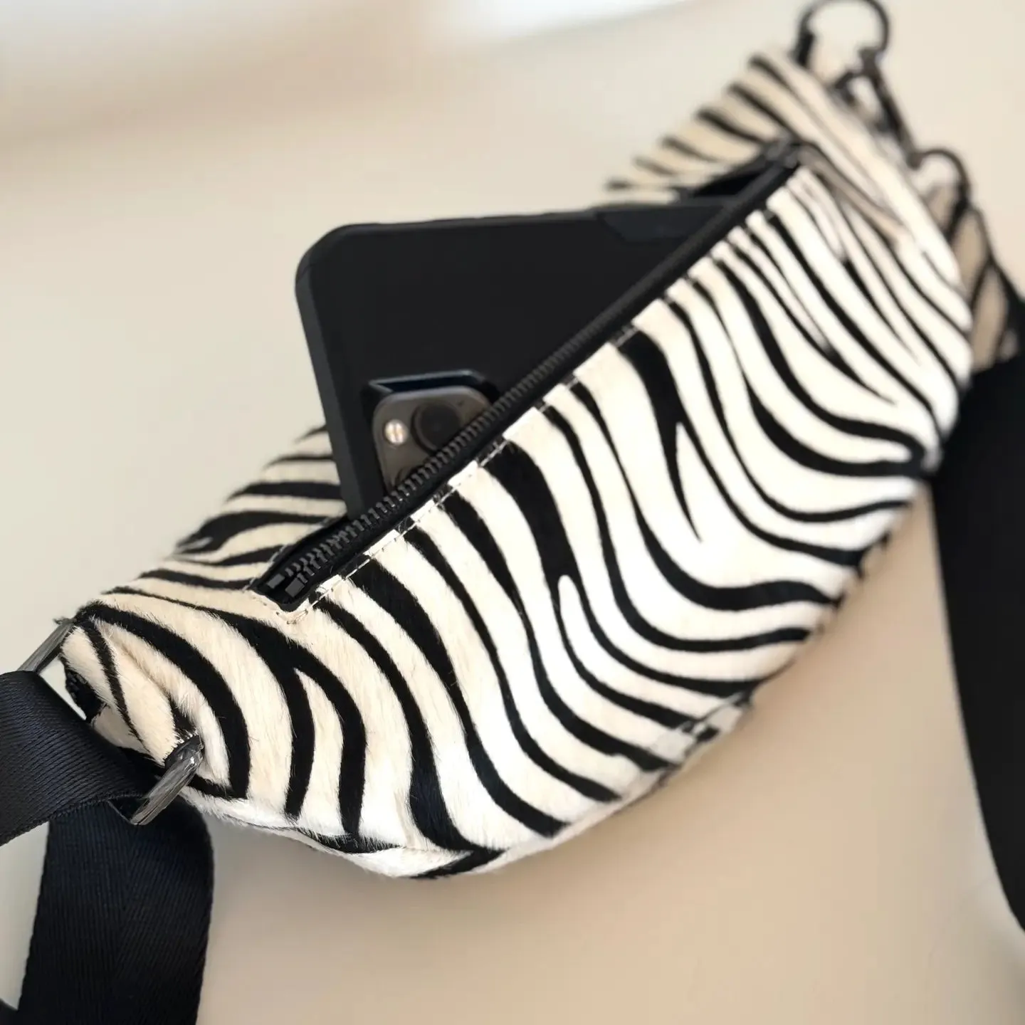 Zebra Print Hair On Hide Leather Crossbody